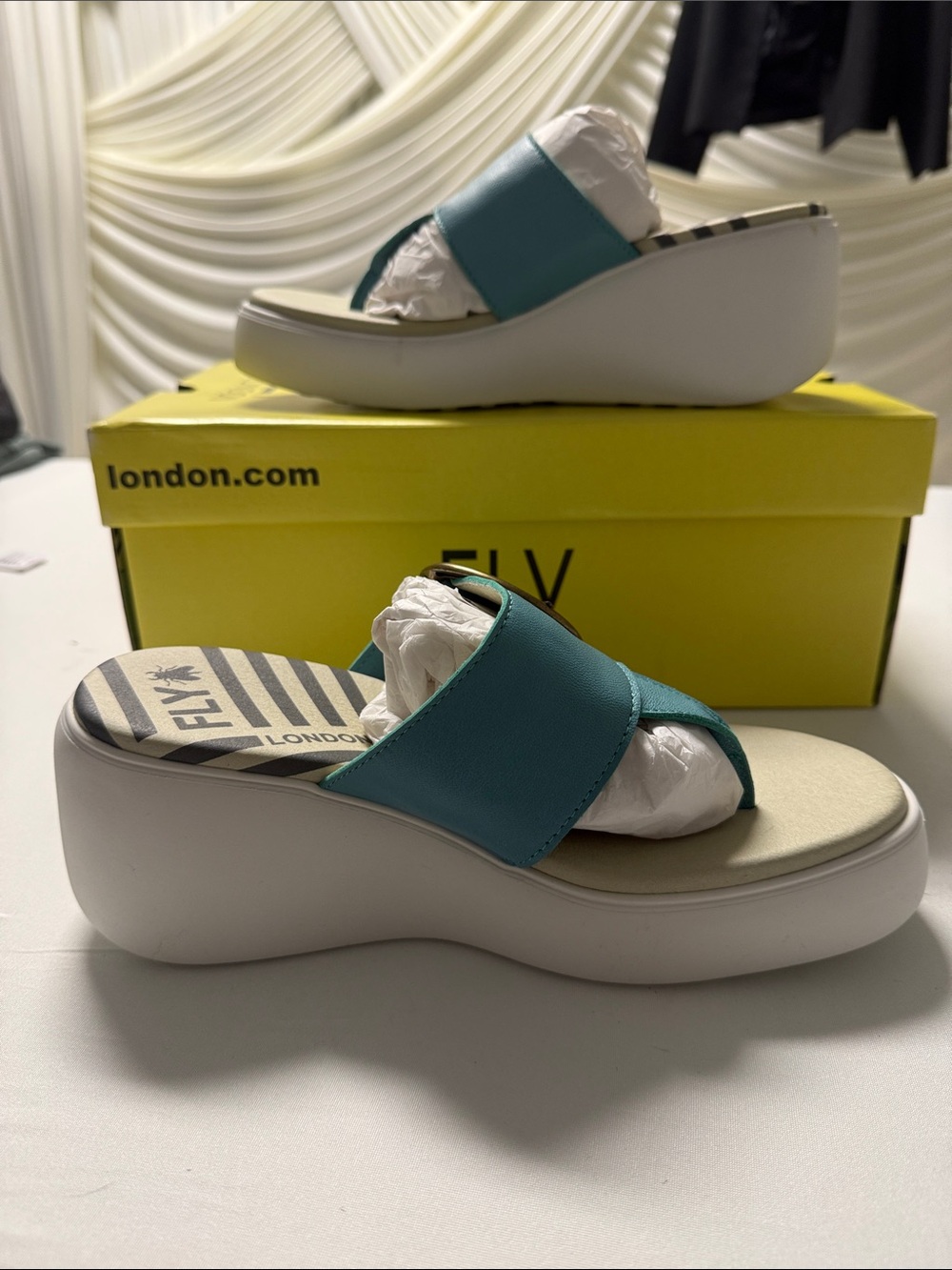 Fly London Turquoise Leather Sandals - Size: 38